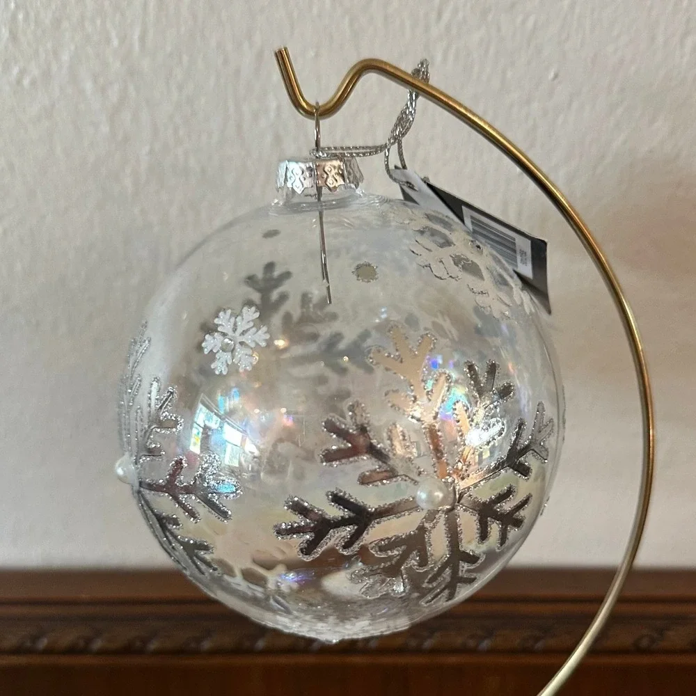 Robert Stanley Home Collection Iridescent Glass Snowflake Ornaments Set of 2